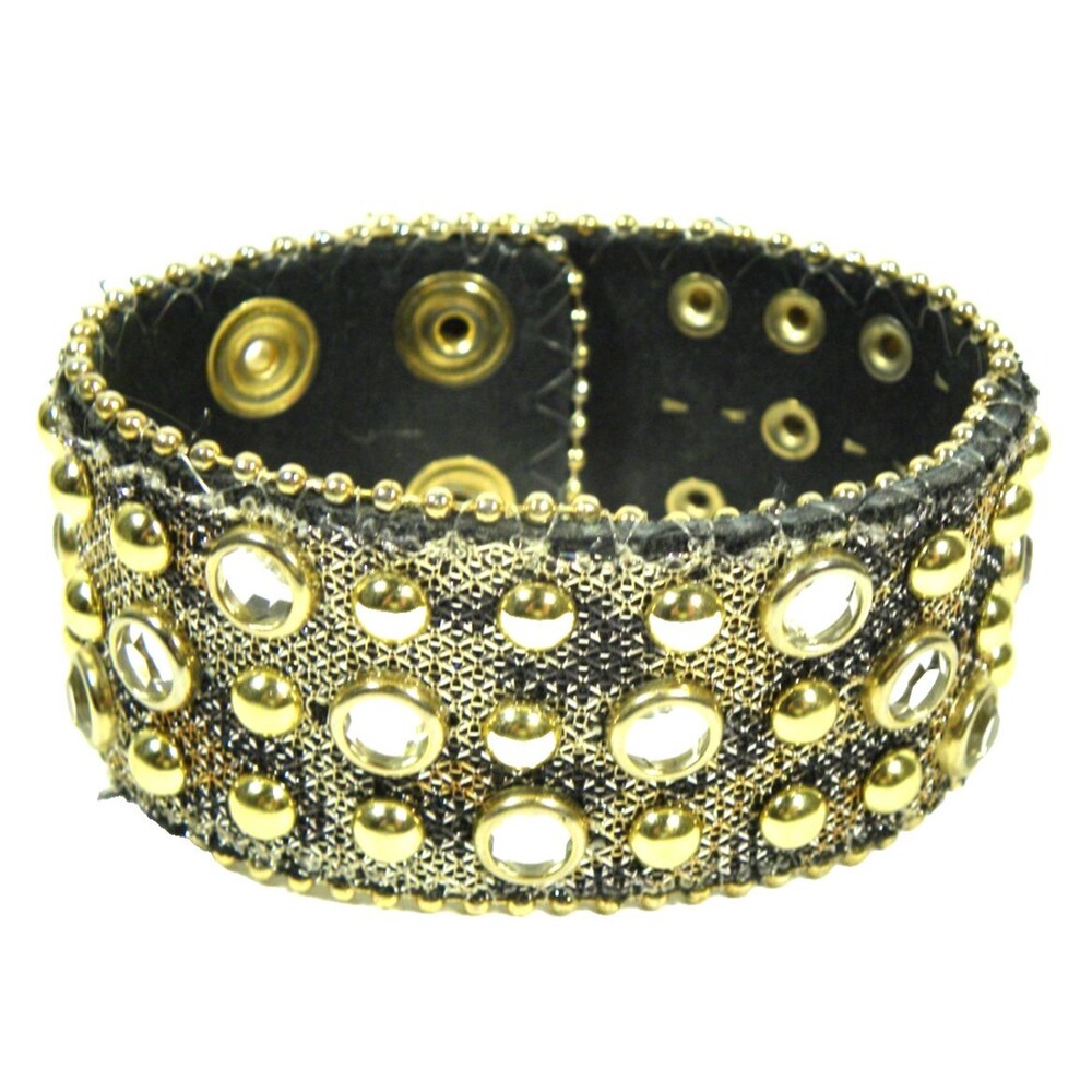 Black Leather Stud Bracelet Bangle Cuff Rivet Gold Mesh Biker Punk Goth Snap